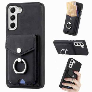 For Samsung Galaxy S21 FE 5G Electroplating Skin-feel Leather Ring Card Wallet Phone Case(Black)