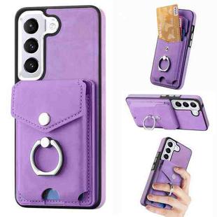 For Samsung Galaxy S22 5G Electroplating Skin-feel Leather Ring Card Wallet Phone Case(Purple)