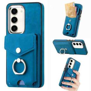 For Samsung Galaxy S23 5G Electroplating Skin-feel Leather Ring Card Wallet Phone Case(Blue)