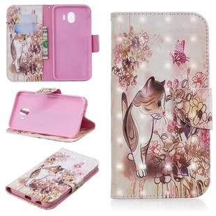 3D Colored Drawing Pattern Horizontal Flip Leather Case for Galaxy J4, with Holder & Card Slots & Wallet(Cat)