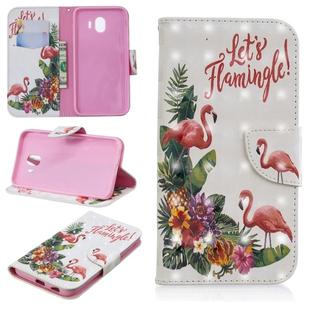 3D Colored Drawing Pattern Horizontal Flip Leather Case for Galaxy J4, with Holder & Card Slots & Wallet(English Flamingo)