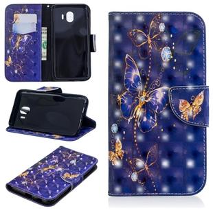 3D Colored Drawing Pattern Horizontal Flip Leather Case for Galaxy J4, with Holder & Card Slots & Wallet(Purple Butterfly)