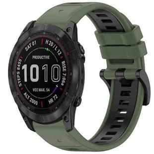 For Garmin Fenix 7X Sports Two-Color Quick Release Silicone Watch Band(Olive Green+Black)