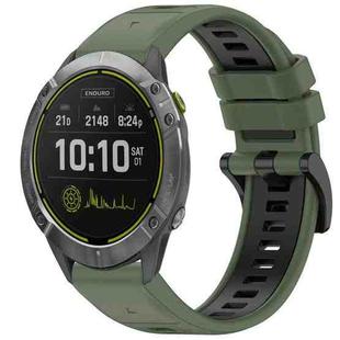 For Garmin Enduro Sports Two-Color Quick Release Silicone Watch Band(Olive Green+Black)