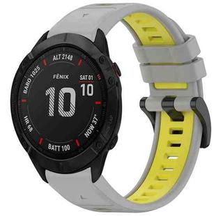 For Garmin Fenix 6X GPS Sports Two-Color Quick Release Silicone Watch Band(Gray+Yellow)