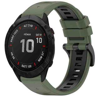 For Garmin Fenix 6X GPS Sports Two-Color Quick Release Silicone Watch Band(Olive Green+Black)