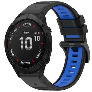 For Garmin Fenix 6X Pro Sports Two-Color Quick Release Silicone Watch Band(Black+Blue)