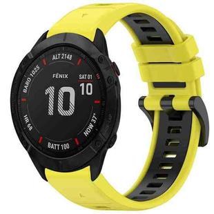 For Garmin Fenix 6X Sapphire GPS Sports Two-Color Quick Release Silicone Watch Band(Yellow+Black)