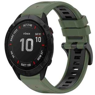 For Garmin Fenix 6X Sapphire GPS Sports Two-Color Quick Release Silicone Watch Band(Olive Green+Black)