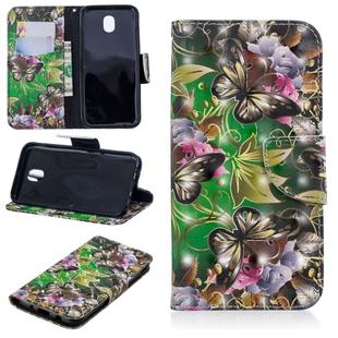 3D Colored Drawing Pattern Horizontal Flip Leather Case for Galaxy J530, with Holder & Card Slots & Wallet(Green Butterfly)