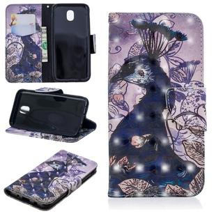 3D Colored Drawing Pattern Horizontal Flip Leather Case for Galaxy J530, with Holder & Card Slots & Wallet(Peacock)