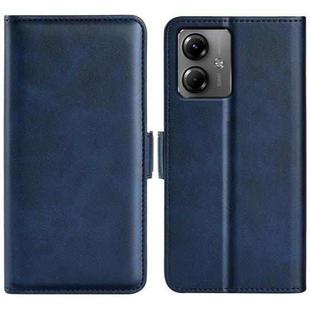 For Motorola Moto G14 Dual-side Magnetic Buckle Horizontal Flip Leather Phone Case(Dark Blue)