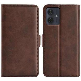 For Motorola Moto G54 Dual-side Magnetic Buckle Horizontal Flip Leather Phone Case(Brown)