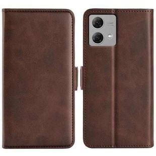 For Motorola Moto G84 Dual-side Magnetic Buckle Horizontal Flip Leather Phone Case(Brown)