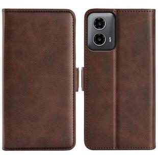 For Motorola Moto G34 Dual-side Magnetic Buckle Horizontal Flip Leather Phone Case(Brown)