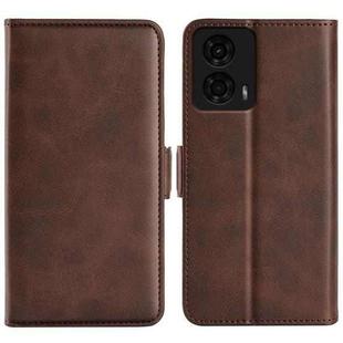 For Motorola Moto G24 Dual-side Magnetic Buckle Horizontal Flip Leather Phone Case(Brown)
