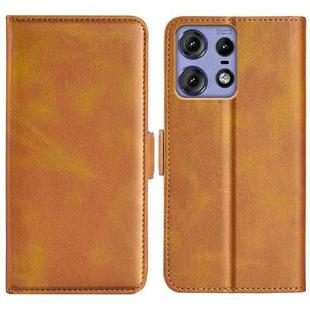 For Motorola Edge 50 Pro Dual-side Magnetic Buckle Horizontal Flip Leather Phone Case(Yellow)
