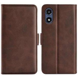 For Motorola Moto G Play 2024 Dual-side Magnetic Buckle Horizontal Flip Leather Phone Case(Brown)