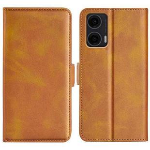 For Motorola Moto G35 5G Dual-side Magnetic Buckle Horizontal Flip Leather Phone Case(Yellow)