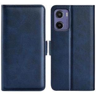 For Motorola Moto E15 Dual-side Magnetic Buckle Horizontal Flip Leather Phone Case(Dark Blue)