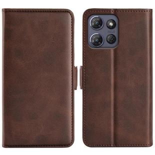 For Motorola Moto G Power 2025 Dual-side Magnetic Buckle Horizontal Flip Leather Phone Case(Brown)