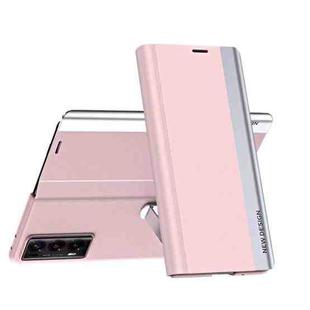 For Honor Magic V2 Side Electroplated Adsorption Leather Phone Case(Pink)