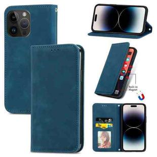 For iPhone 15 Pro Retro Skin Feel Magnetic Flip Leather Phone Case(Blue)