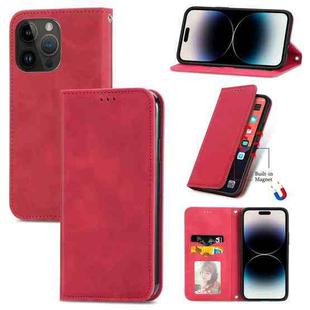 For iPhone 15 Pro Max Retro Skin Feel Magnetic Flip Leather Phone Case(Red)