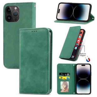 For iPhone 15 Pro Max Retro Skin Feel Magnetic Flip Leather Phone Case(Green)