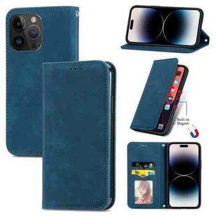 For iPhone 15 Pro Max Retro Skin Feel Magnetic Flip Leather Phone Case(Blue)