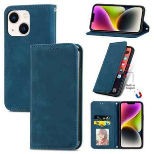 For  iPhone 14 Plus Retro Skin Feel Magnetic Flip Leather Phone Case(Blue)