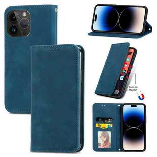 For iPhone 14 Pro Retro Skin Feel Magnetic Flip Leather Phone Case(Blue)
