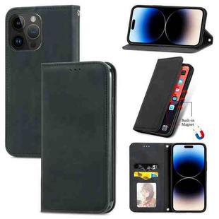 For iPhone 14 Pro Max Retro Skin Feel Magnetic Flip Leather Phone Case(Black)