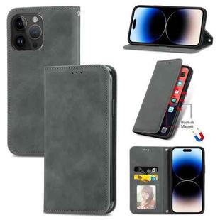 For iPhone 14 Pro Max Retro Skin Feel Magnetic Flip Leather Phone Case(Gray)