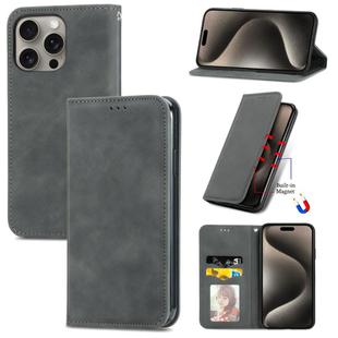 For iPhone 16 Pro Max Retro Skin Feel Magnetic Flip Leather Phone Case(Gray)