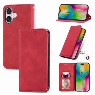 For iPhone 16 Plus Retro Skin Feel Magnetic Flip Leather Phone Case(Red)