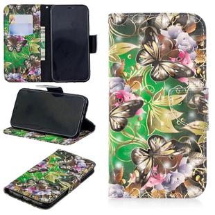For iPhone XR 3D Colored Drawing Pattern Horizontal Flip Leather Case with Holder & Card Slots & Wallet(Green Butterfly)