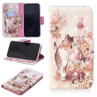 For iPhone XR 3D Colored Drawing Pattern Horizontal Flip Leather Case with Holder & Card Slots & Wallet(Cat)