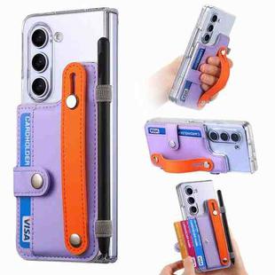 For Samsung Galaxy Z Fold5 Kor Version Multi-functional Wristband Card Wallet Transparent Phone Case(Purple)