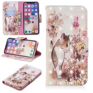 For iPhone X / XS 3D Colored Drawing Pattern Horizontal Flip Leather Case with Holder & Card Slots & Wallet(Cat)