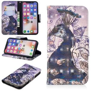 For iPhone X / XS 3D Colored Drawing Pattern Horizontal Flip Leather Case with Holder & Card Slots & Wallet(Peacock)