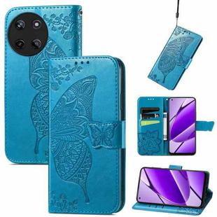 For Realme 11 4G Global Butterfly Love Flower Embossed Leather Phone Case(Blue)
