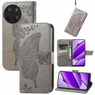 For Realme 11 4G Global Butterfly Love Flower Embossed Leather Phone Case(Gray)