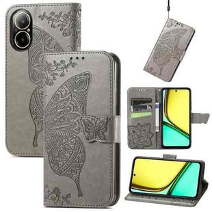 For Realme C67 4G Butterfly Love Flower Embossed Leather Phone Case(Gray)