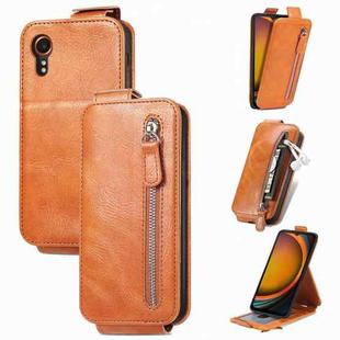 For Samsung Galaxy Xcover 7 Zipper Wallet Vertical Flip Leather Phone Case(Brown)