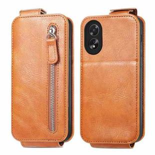 For OPPO A38 Zipper Wallet Vertical Flip Leather Phone Case(Brown)