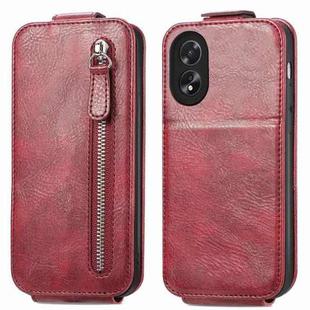 For OPPO A38 Zipper Wallet Vertical Flip Leather Phone Case(Red)