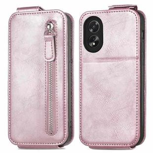 For OPPO A38 Zipper Wallet Vertical Flip Leather Phone Case(Pink)