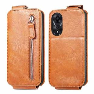 For OPPO A58 Zipper Wallet Vertical Flip Leather Phone Case(Brown)
