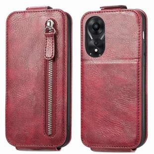 For OPPO A58 Zipper Wallet Vertical Flip Leather Phone Case(Red)